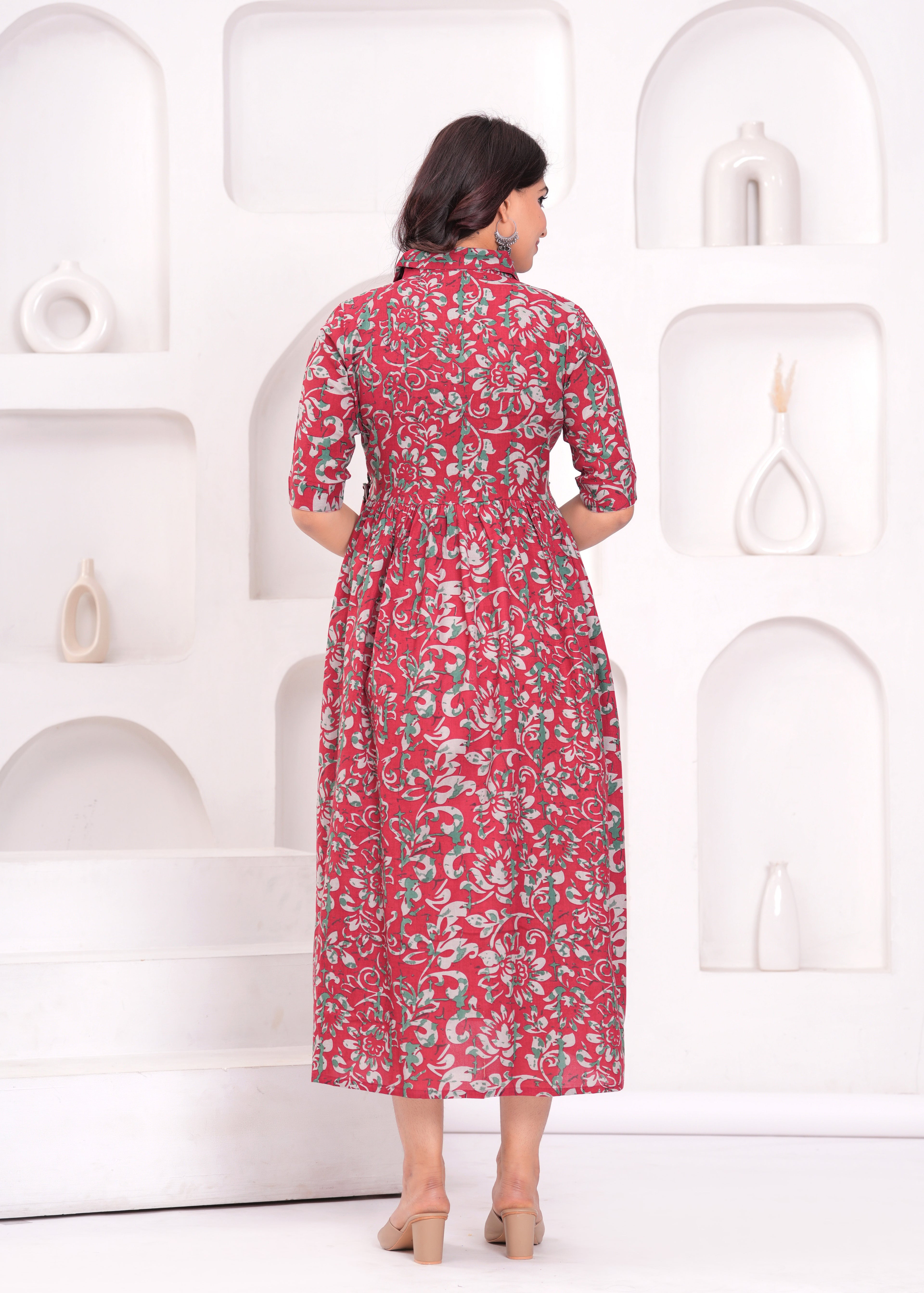 Beige Printed Pure Rayon Cotton Collar Maternity And Feeding Kurta