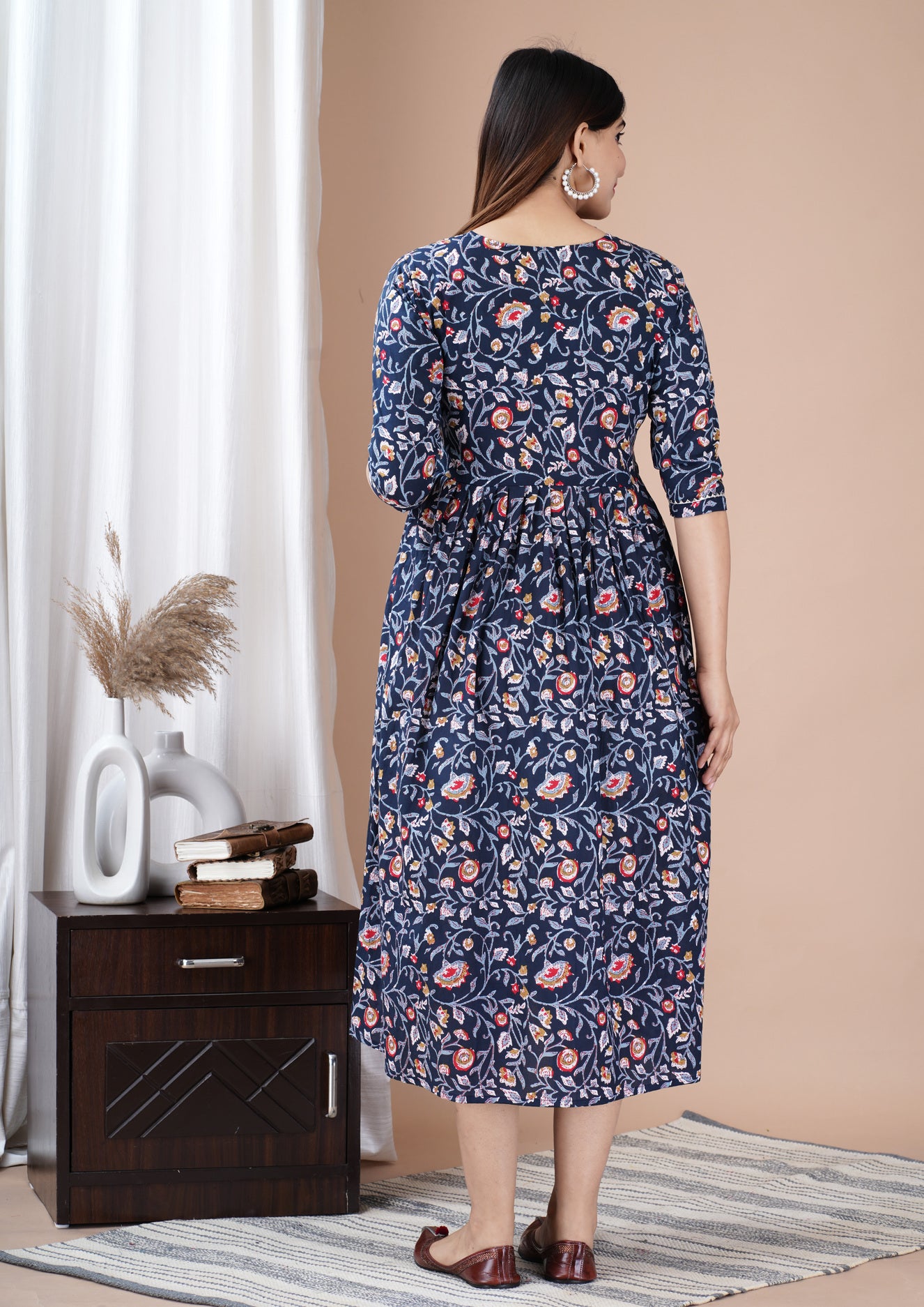 Blue Printed Pure Rayon Maternity and Feeding Kurta