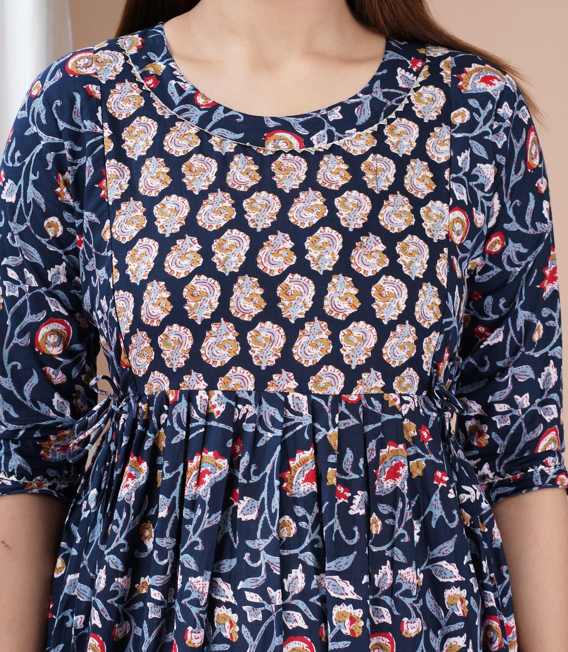 Blue Printed Pure Rayon Maternity and Feeding Kurta