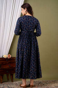 Navy Blue Printed Pure Rayon Maternity and Feeding Kurta