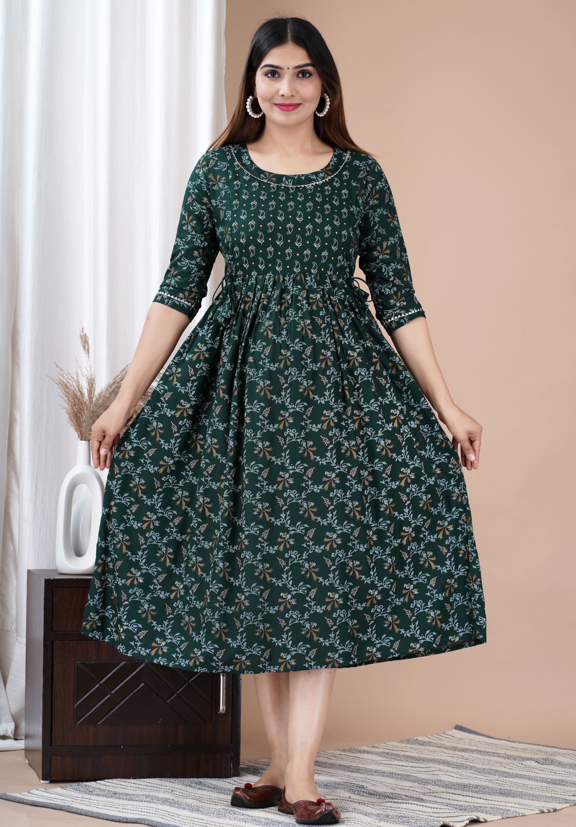 Aqua Blue Printed Pure Rayon Mateniry And Feeding Kurta