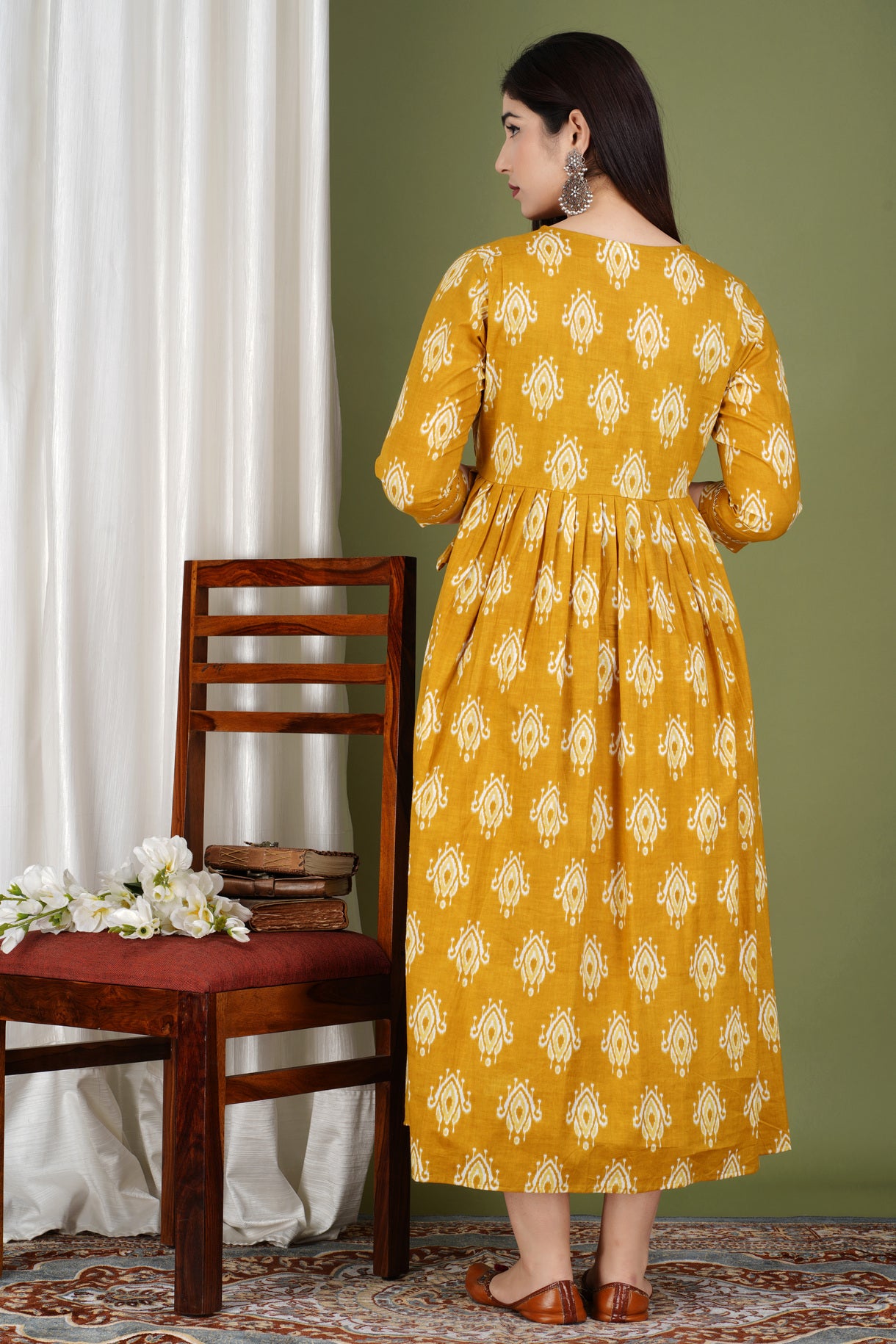 Yellow Printed Pure Rayon Maternity and Feeding Kurta