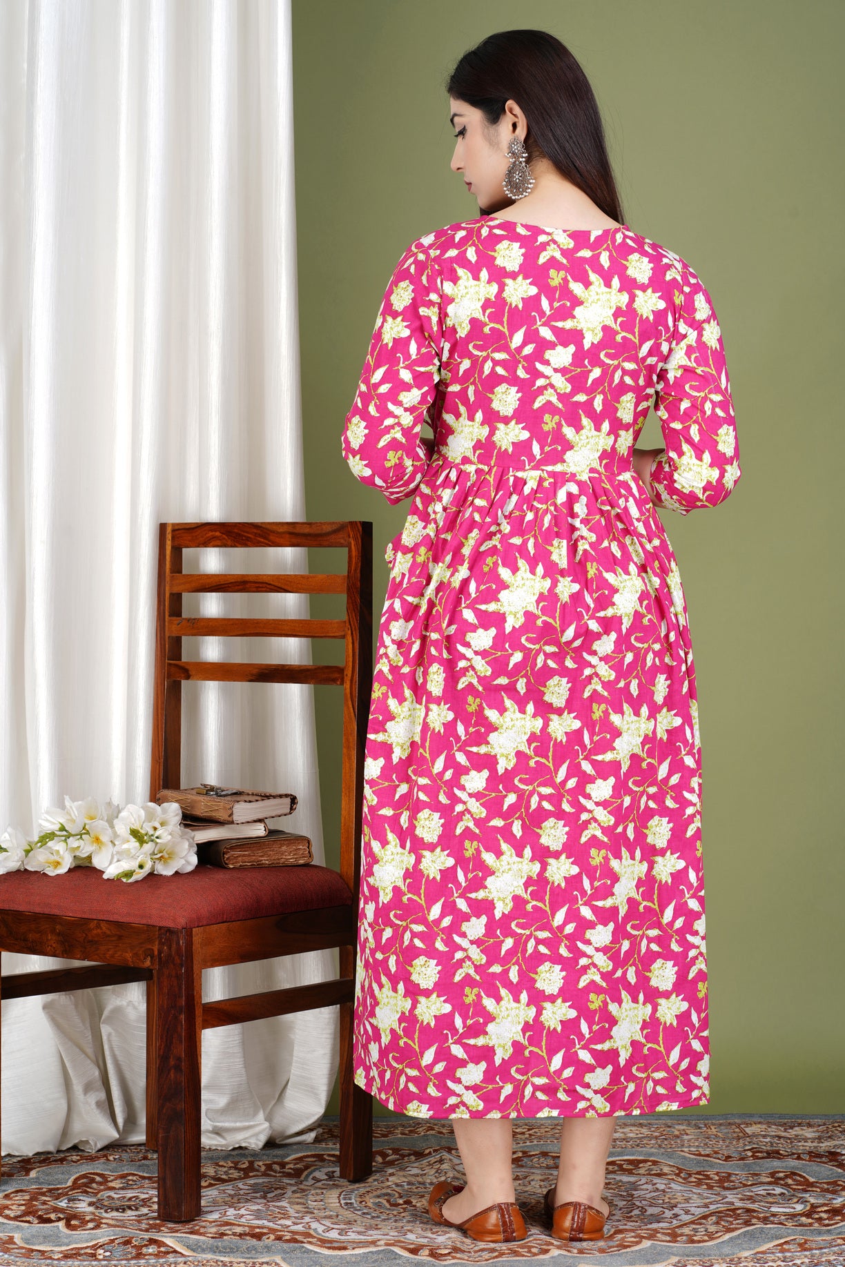 Pink Printed Pure Rayon Maternity and Feeding Kurta