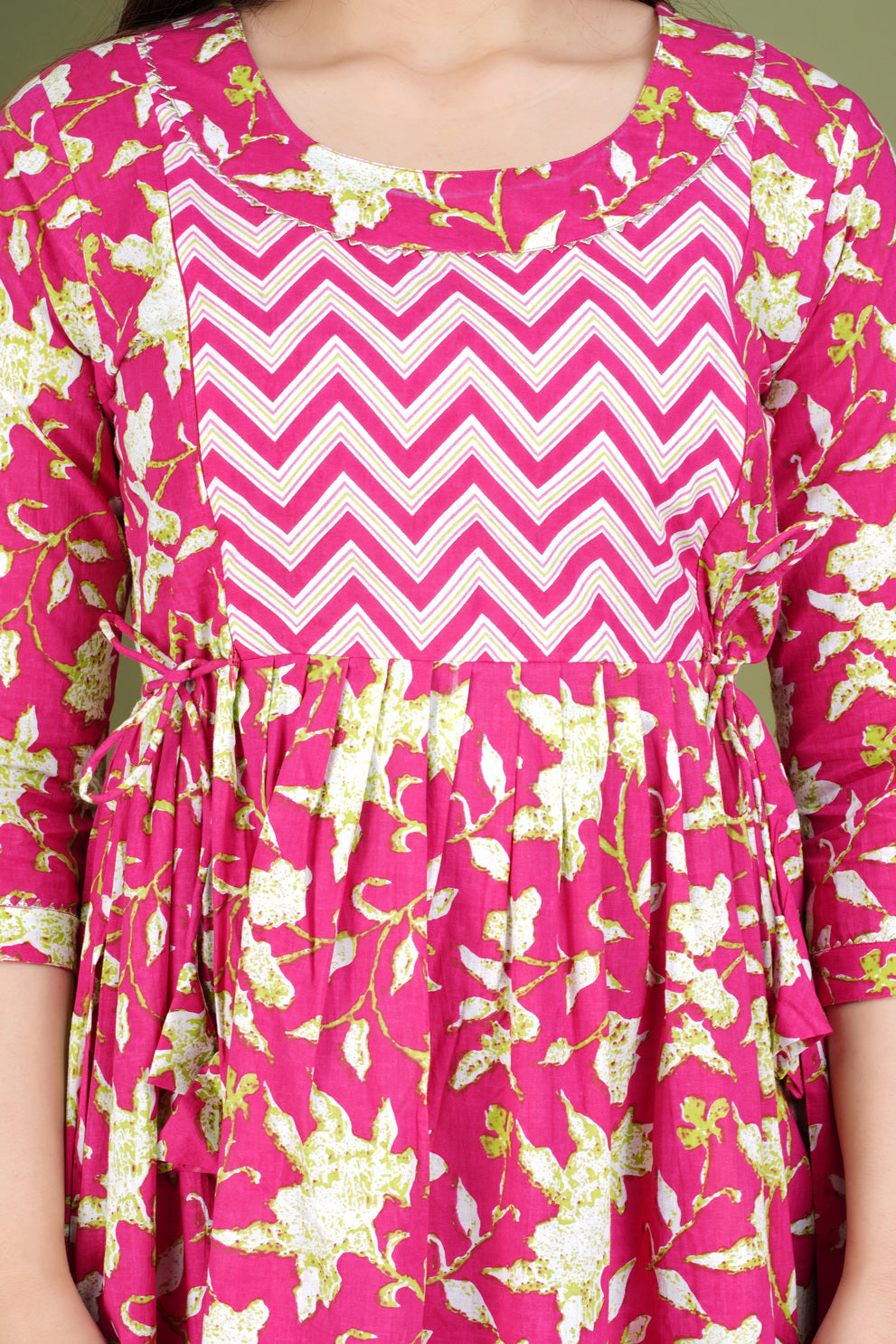 Pink Printed Pure Rayon Maternity and Feeding Kurta