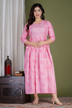 Aqua Blue Printed Pure Rayon Mateniry And Feeding Kurta