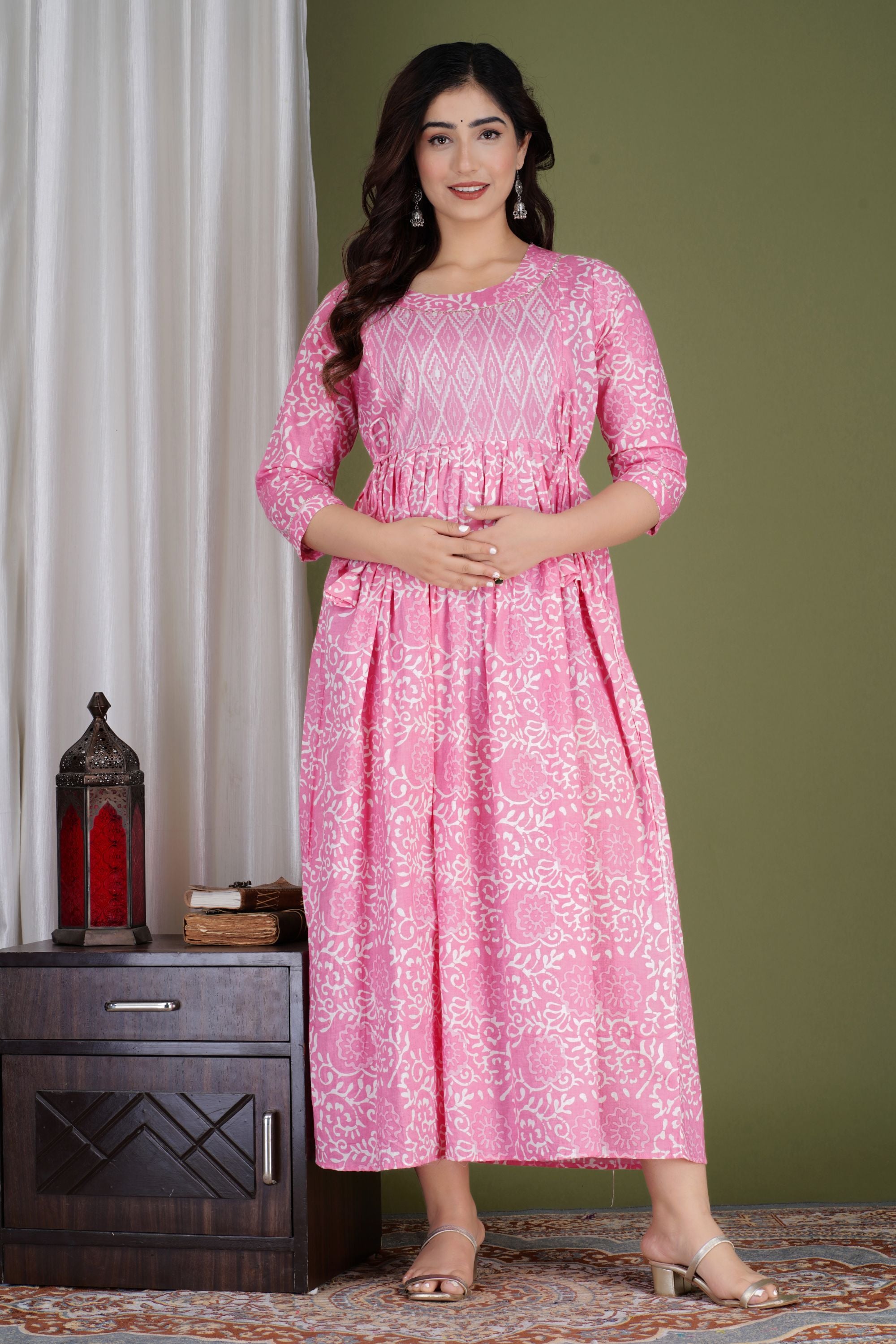 Aqua Blue Printed Pure Rayon Mateniry And Feeding Kurta