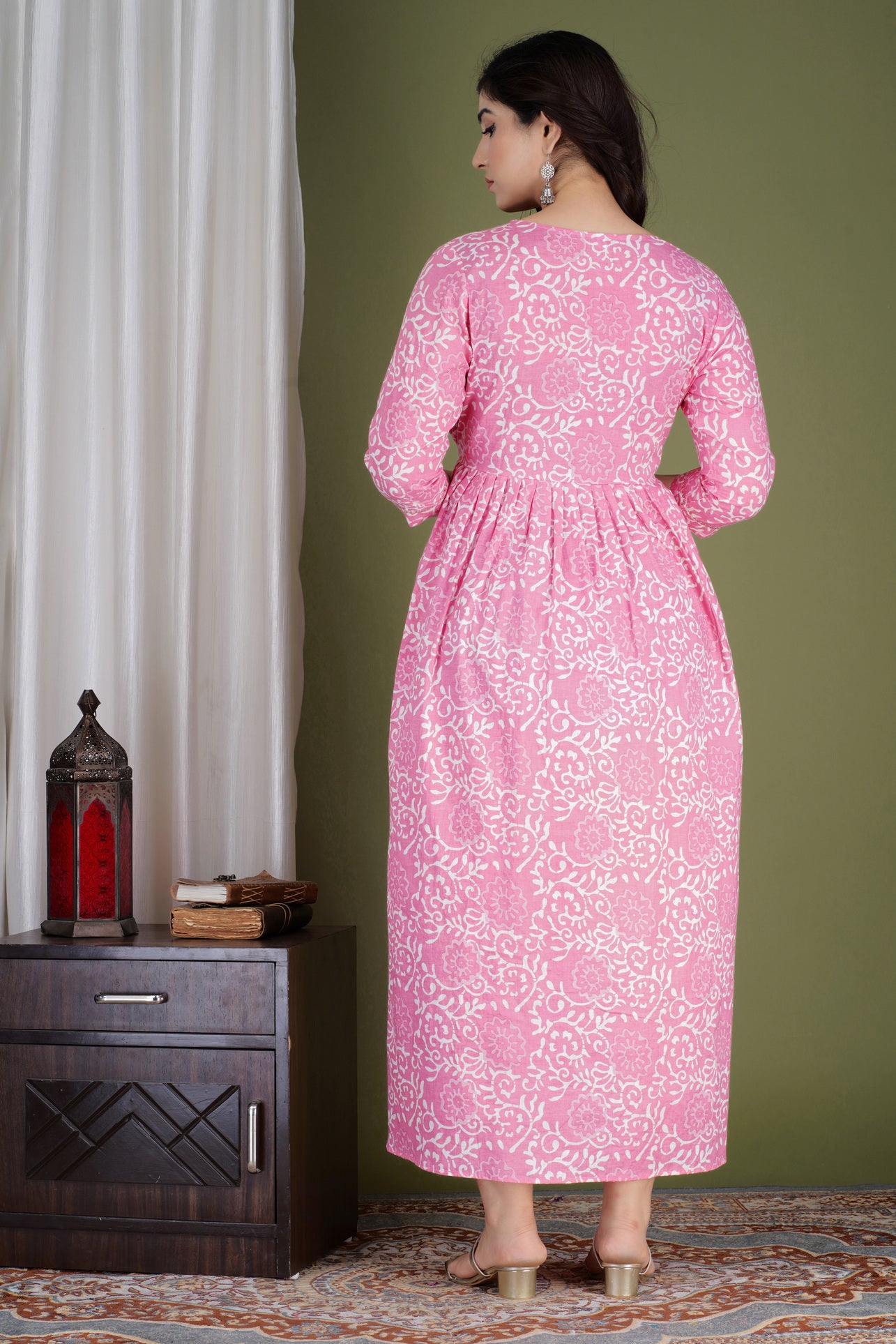Light Pink Printed Pure Rayon Maternity and Feeding Kurta