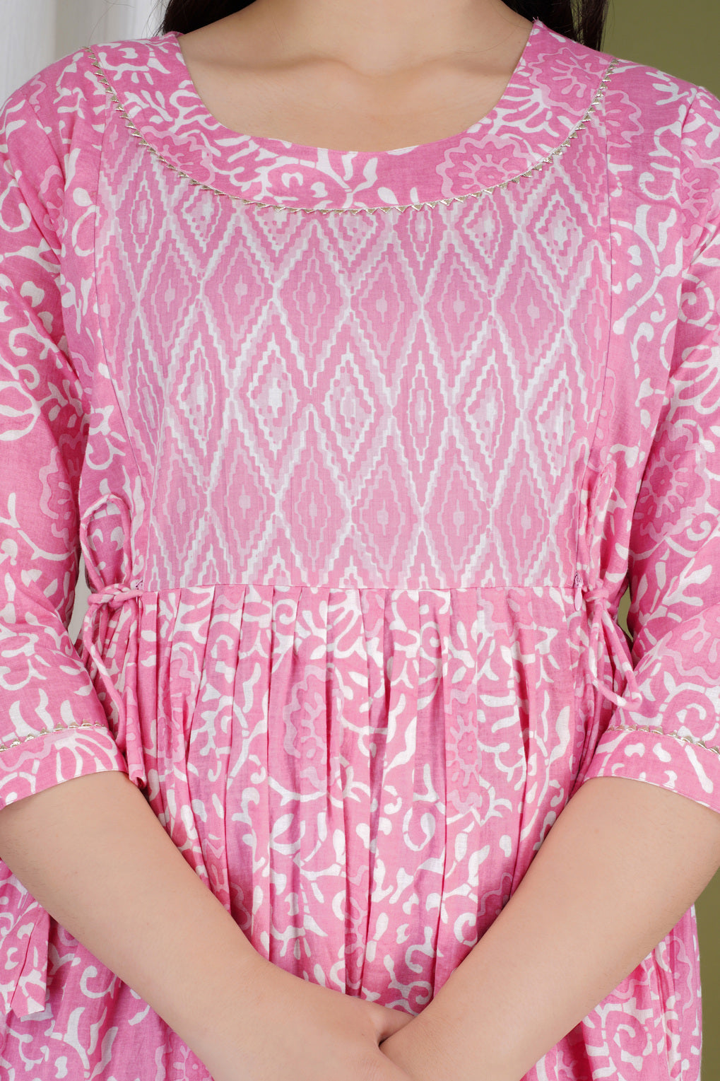 Light Pink Printed Pure Rayon Maternity and Feeding Kurta