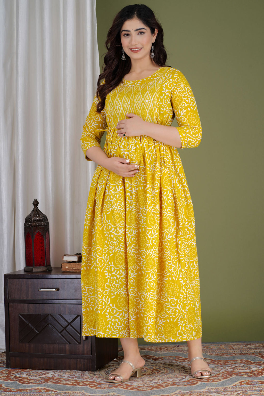 Aqua Blue Printed Pure Rayon Mateniry And Feeding Kurta