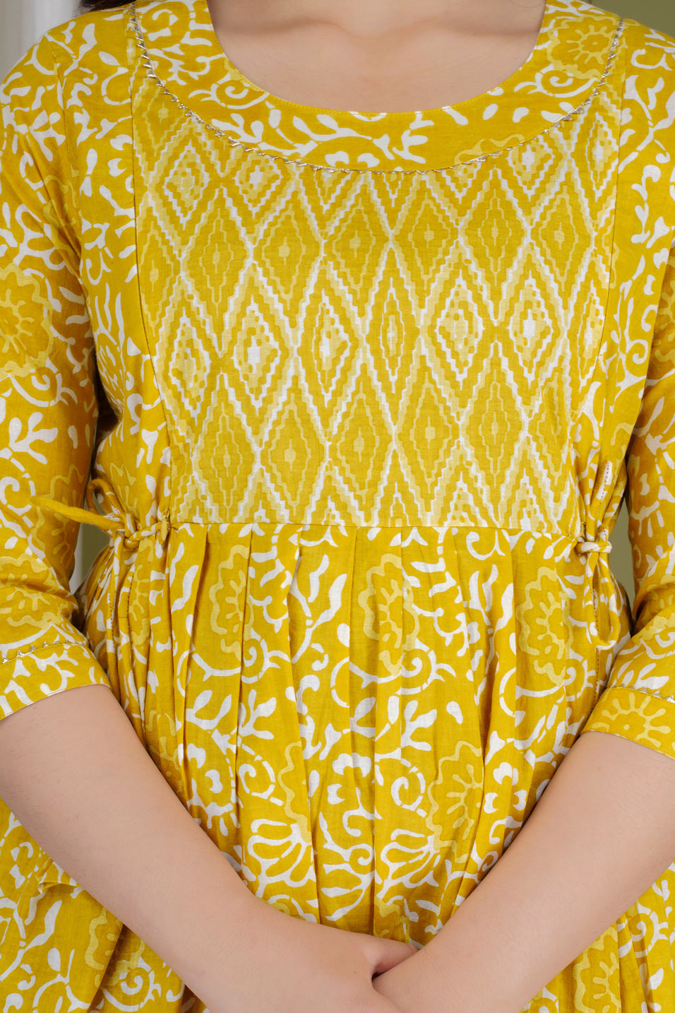Bright Yellow Printed Pure Rayon Maternity and Feeding Kurta