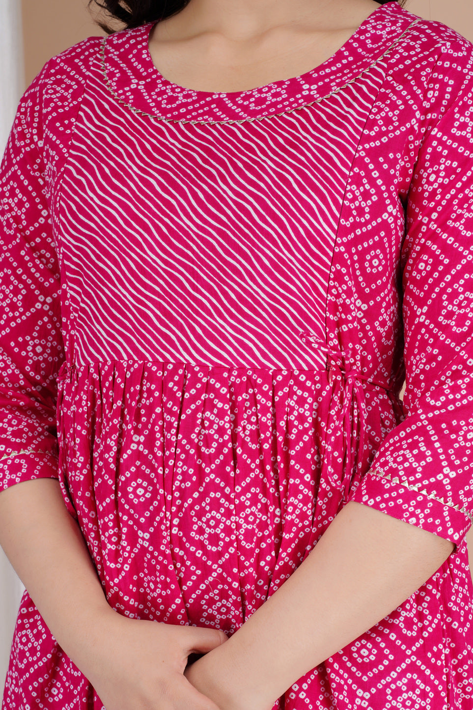 Hot Pink Printed Pure Rayon Maternity and Feeding Kurta