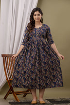 Aqua Blue Printed Pure Rayon Cotton Mateniry And Feeding Kurta
