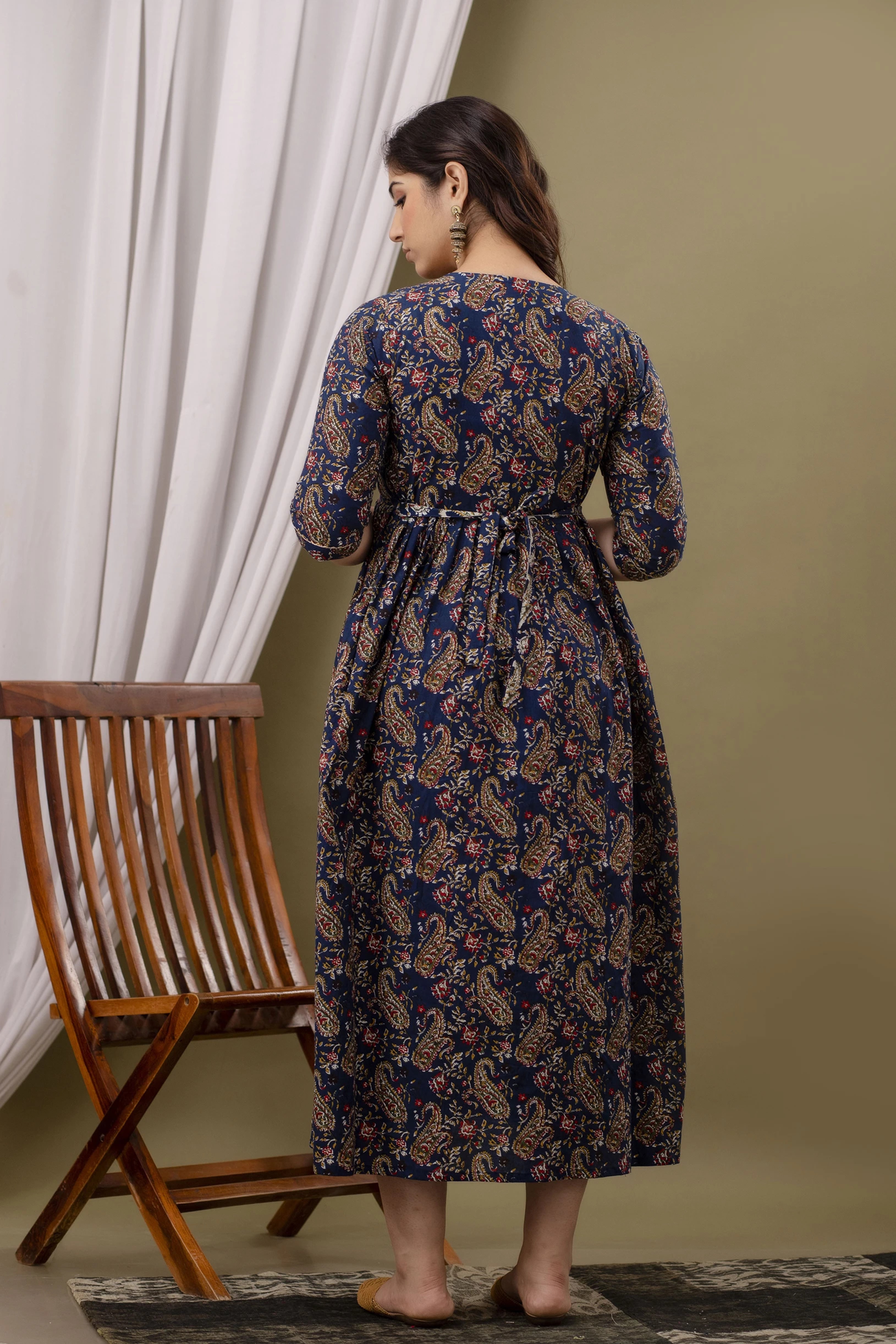 Deep Navy Blue Printed Pure Rayon Maternity and Feeding Kurta