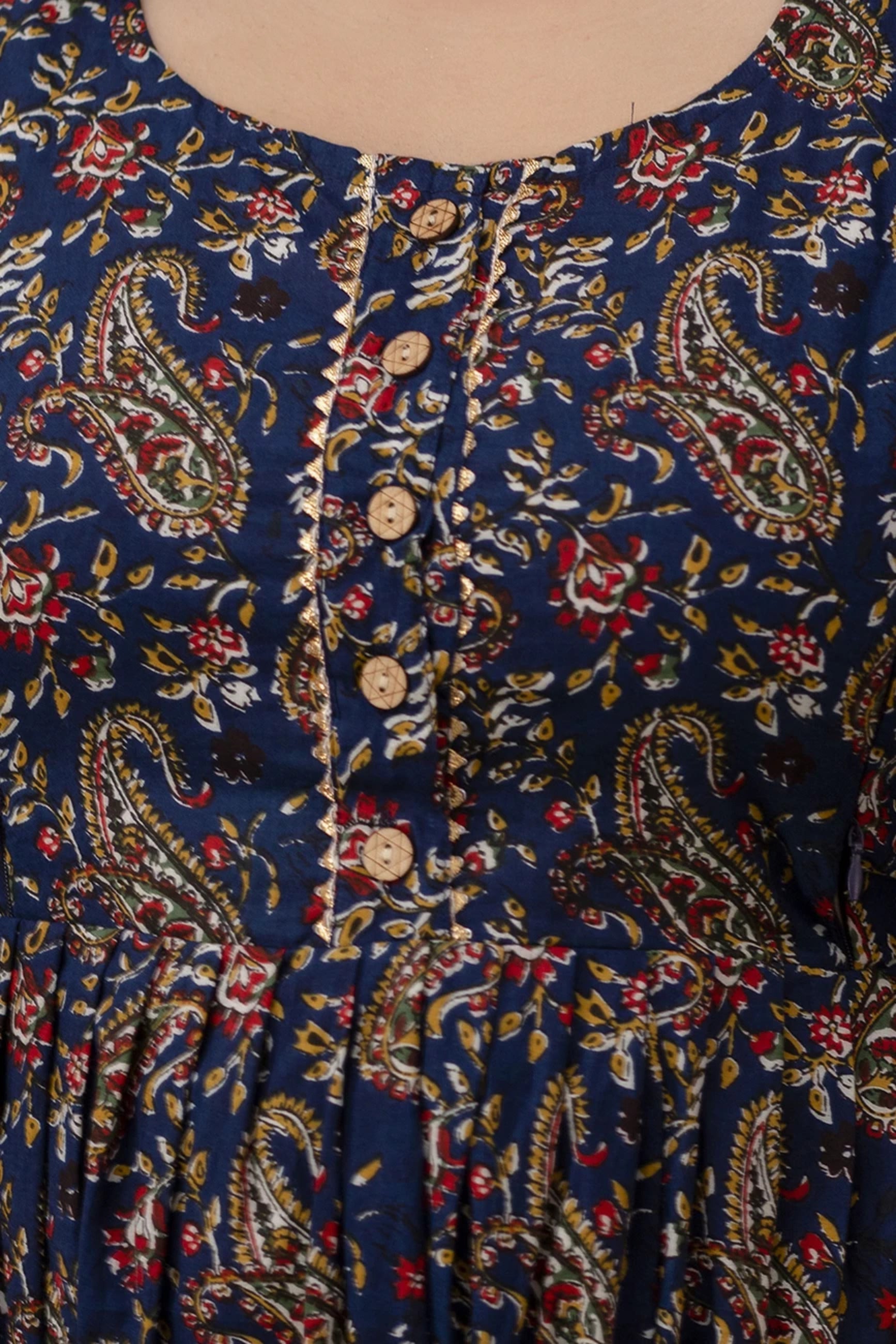 Deep Navy Blue Printed Pure Rayon Maternity and Feeding Kurta
