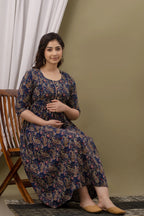 Beige Printed Pure Rayon Cotton Mateniry And Feeding Kurta