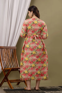 Beige Printed Pure Rayon Cotton Maternity and Feeding Kurta