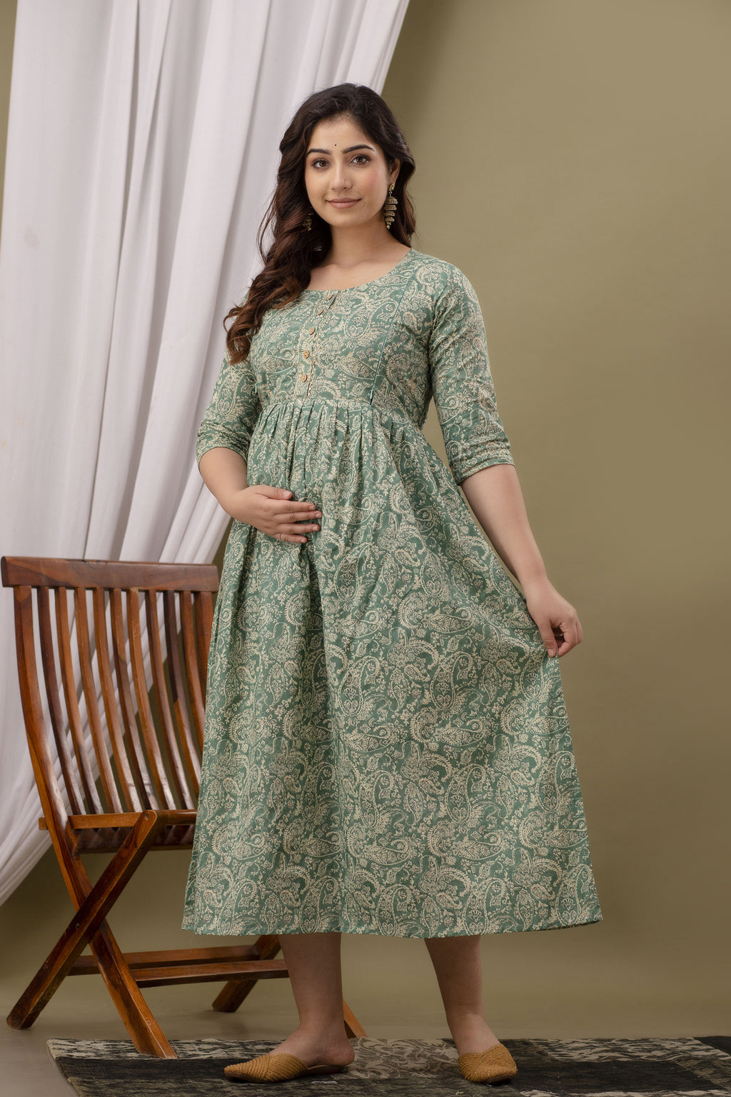 Beige Printed Pure Rayon Cotton Mateniry And Feeding Kurta