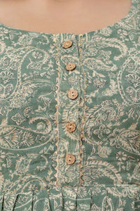 Sage Green Printed Pure Rayon Cotton Maternity and Feeding Kurta