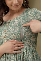 Beige Printed Pure Rayon Cotton Mateniry And Feeding Kurta