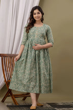 Beige Printed Pure Rayon Cotton Mateniry And Feeding Kurta