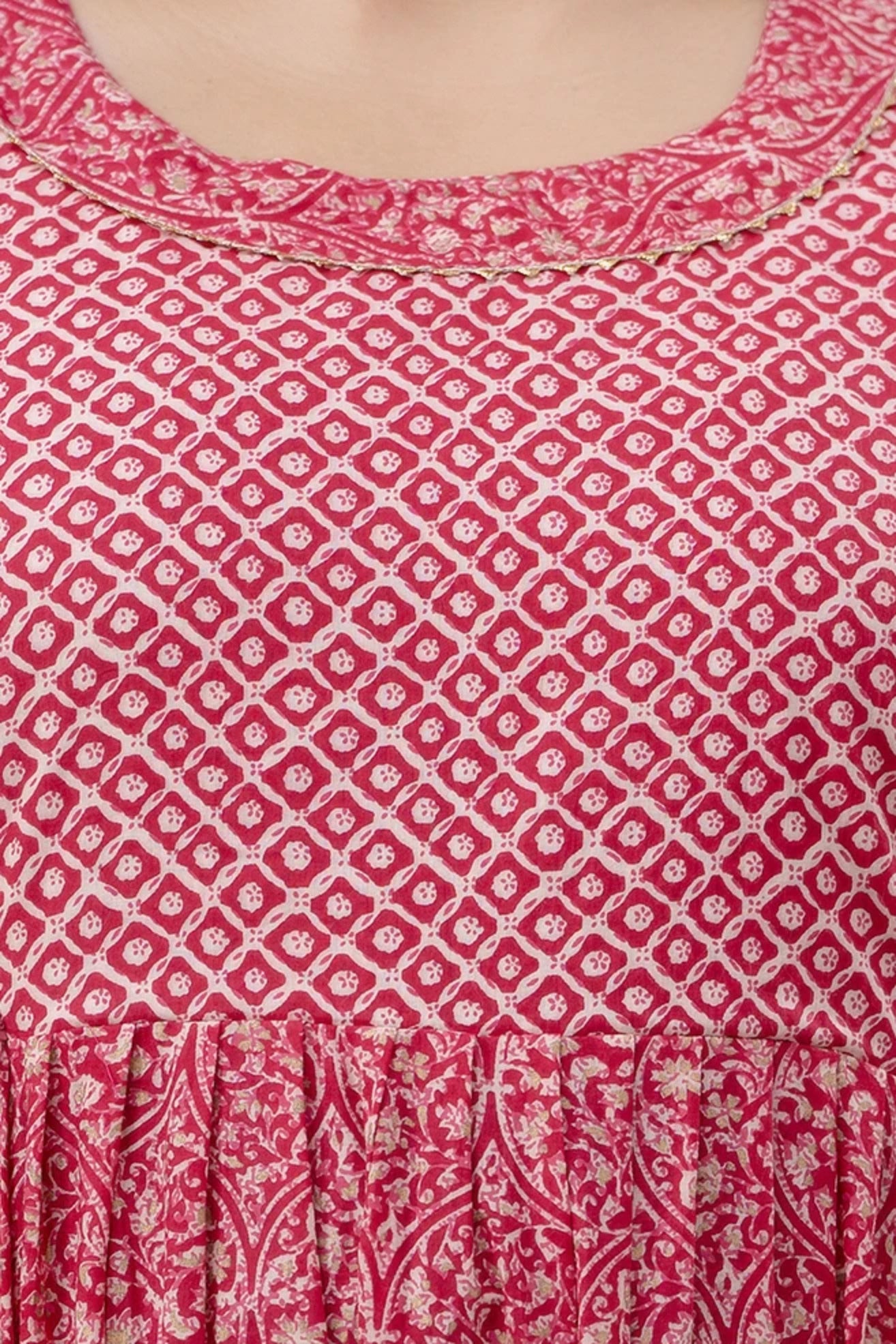 Rose Pink Printed Pure Rayon Cotton Maternity and Feeding Kurta