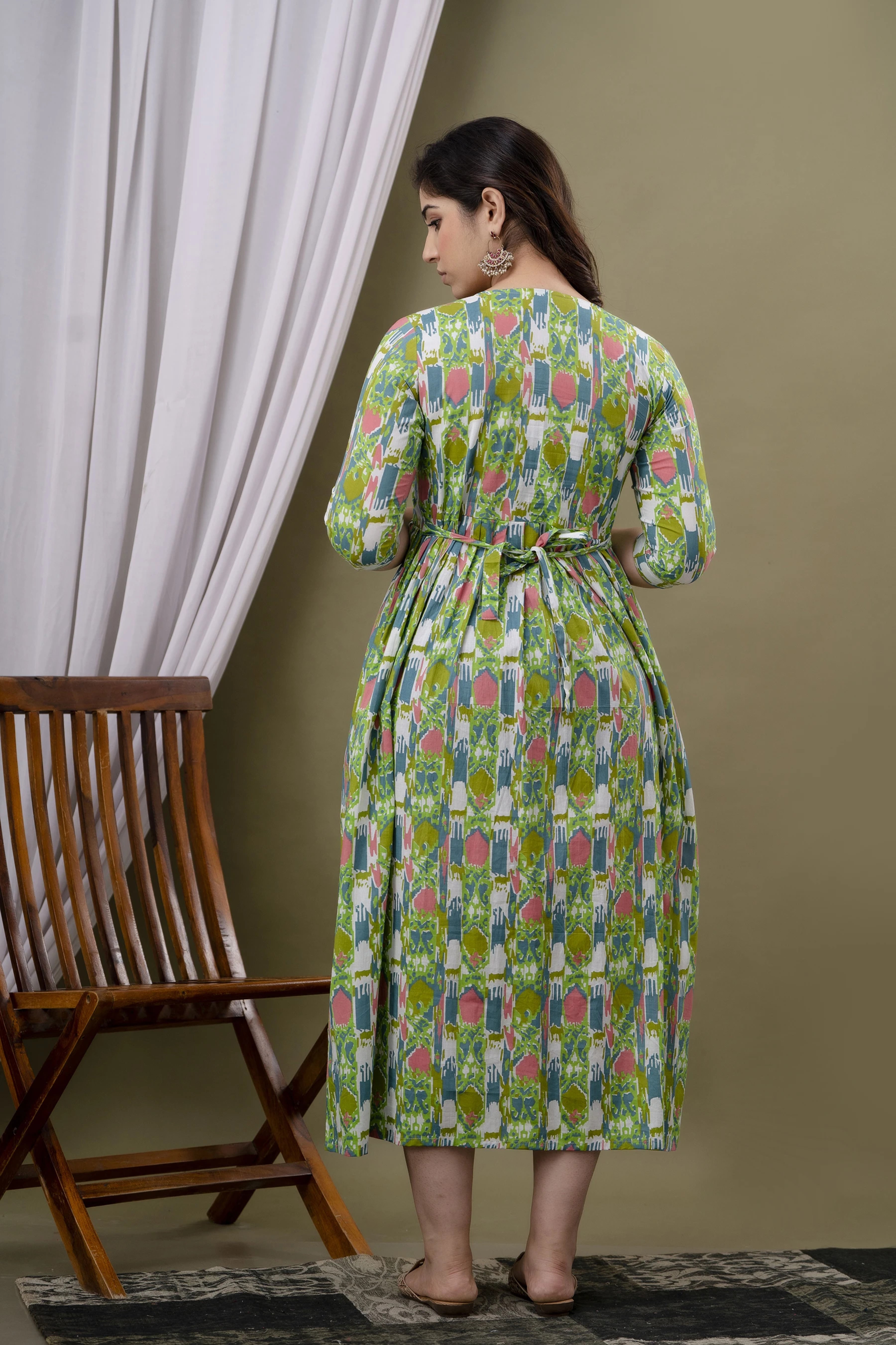 Light Green Printed Pure Rayon Cotton Maternity and Feeding Kurta