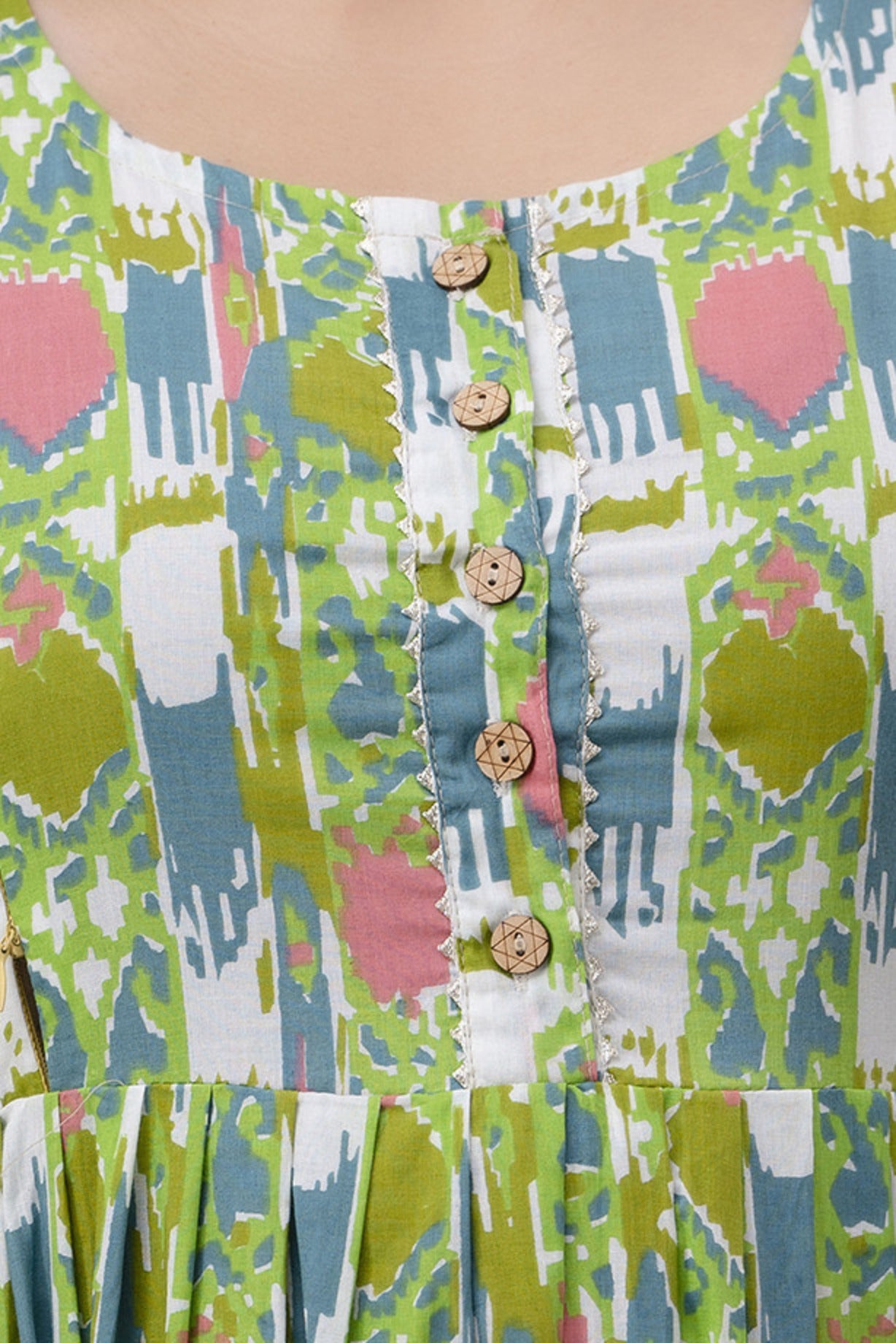 Light Green Printed Pure Rayon Cotton Maternity and Feeding Kurta