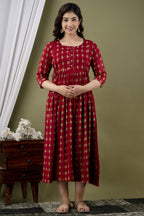 Aqua Blue Printed Pure Rayon Cotton Mateniry And Feeding Kurta