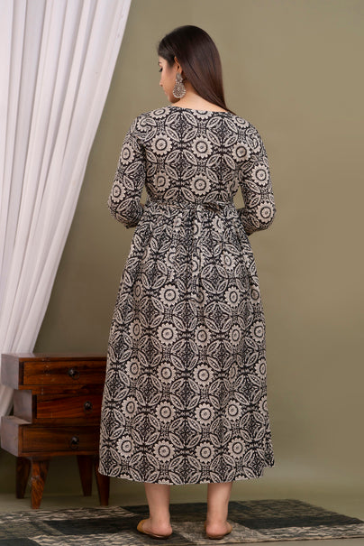 Black Printed Pure Rayon Cotton Maternity and Feeding Kurta