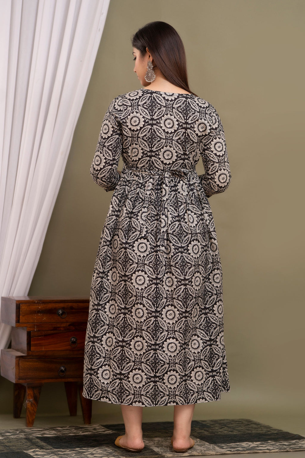 Black Printed Pure Rayon Cotton Mateniry And Feeding Kurta