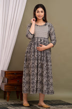Black Printed Pure Rayon Cotton Mateniry And Feeding Kurta
