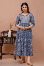 Aqua Blue Printed Pure Rayon Mateniry And Feeding Kurta