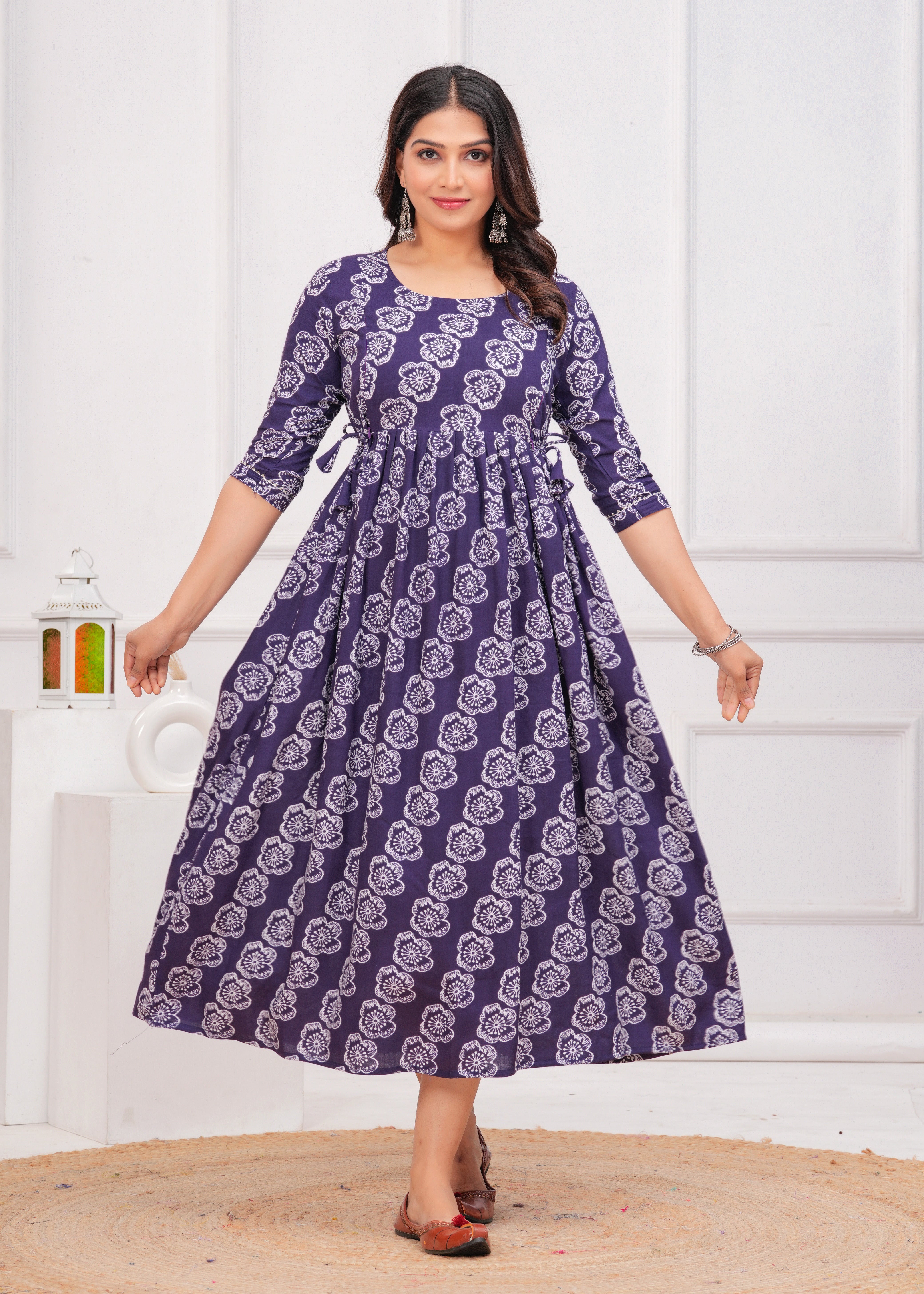 Purple Printed Pure Rayon Cotton Maternity and Feeding Kurta