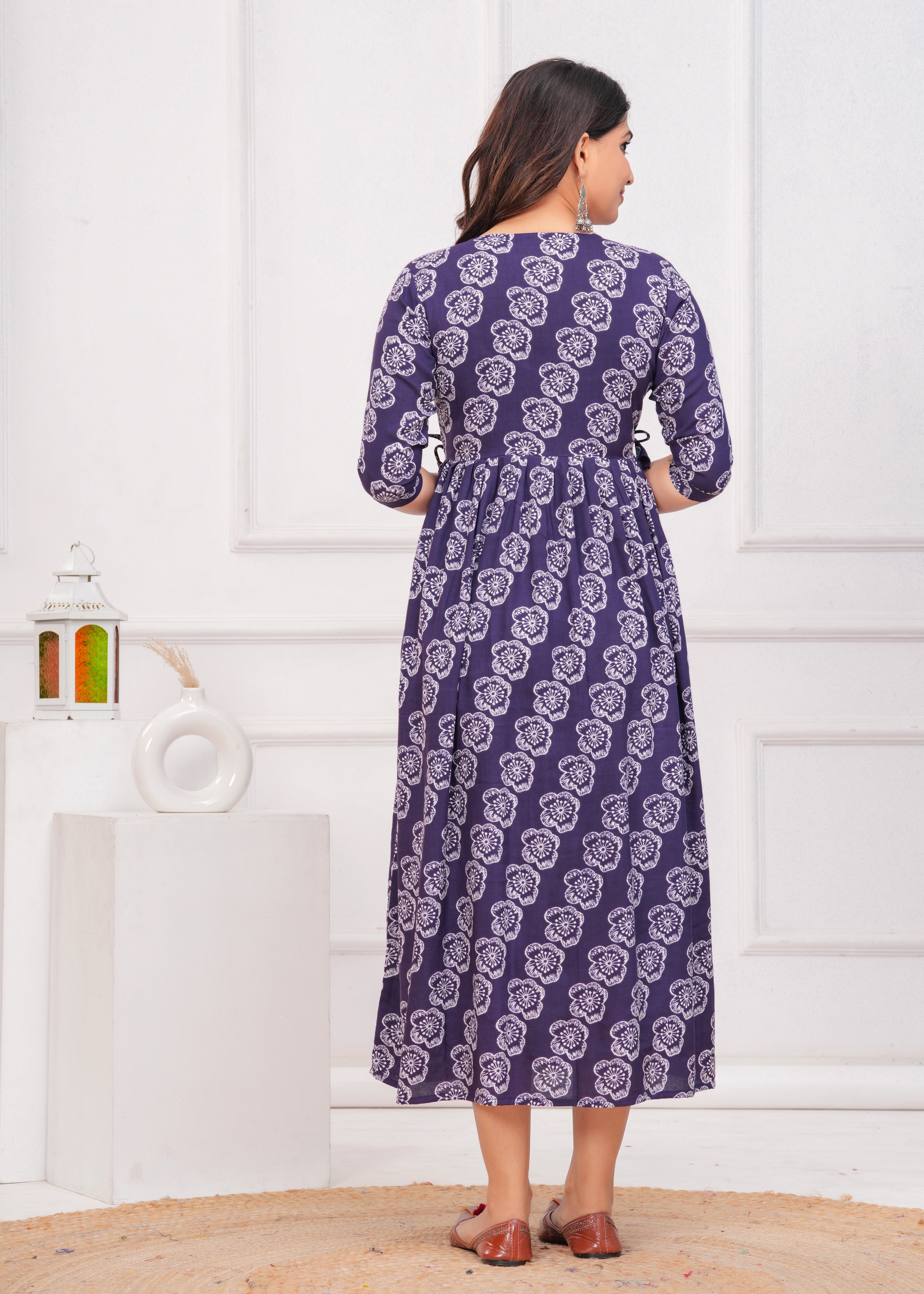 Purple Printed Pure Rayon Cotton Maternity and Feeding Kurta