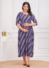 Purple Printed Pure Rayon Cotton Maternity and Feeding Kurta