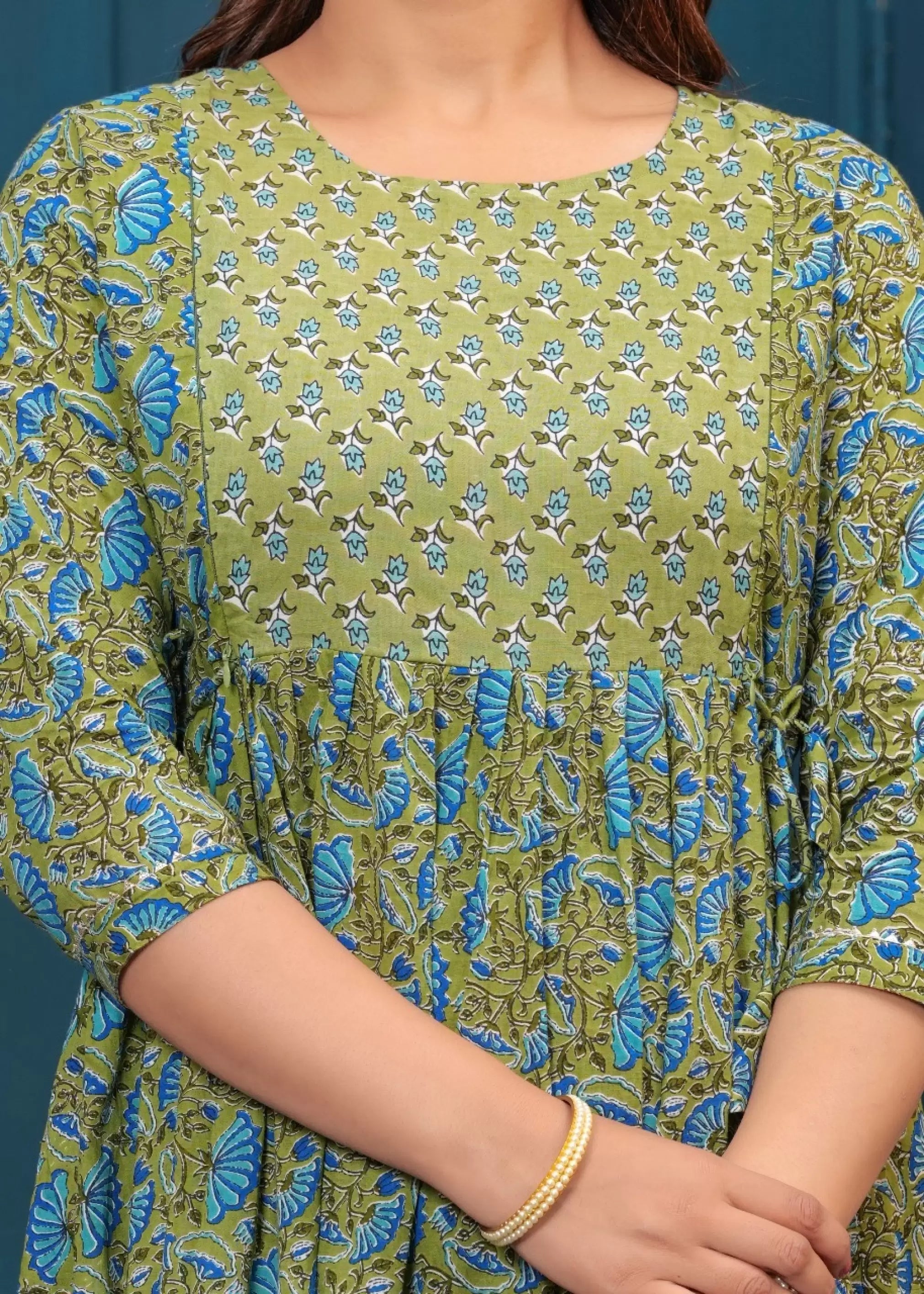 Olive Green Printed Pure Rayon Cotton Maternity and Feeding Kurta