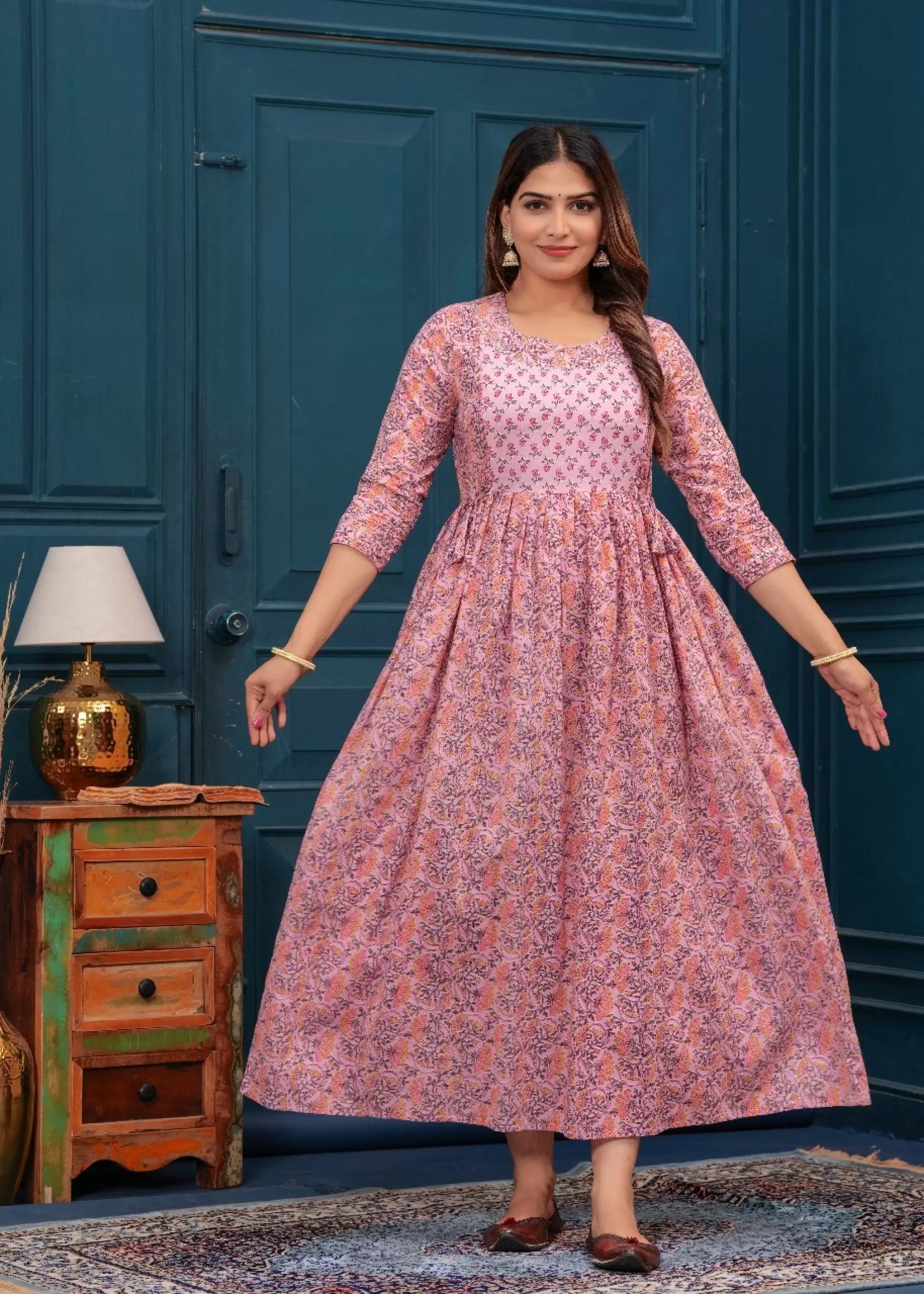 Light Pink Printed Pure Rayon Cotton Maternity and Feeding Kurta