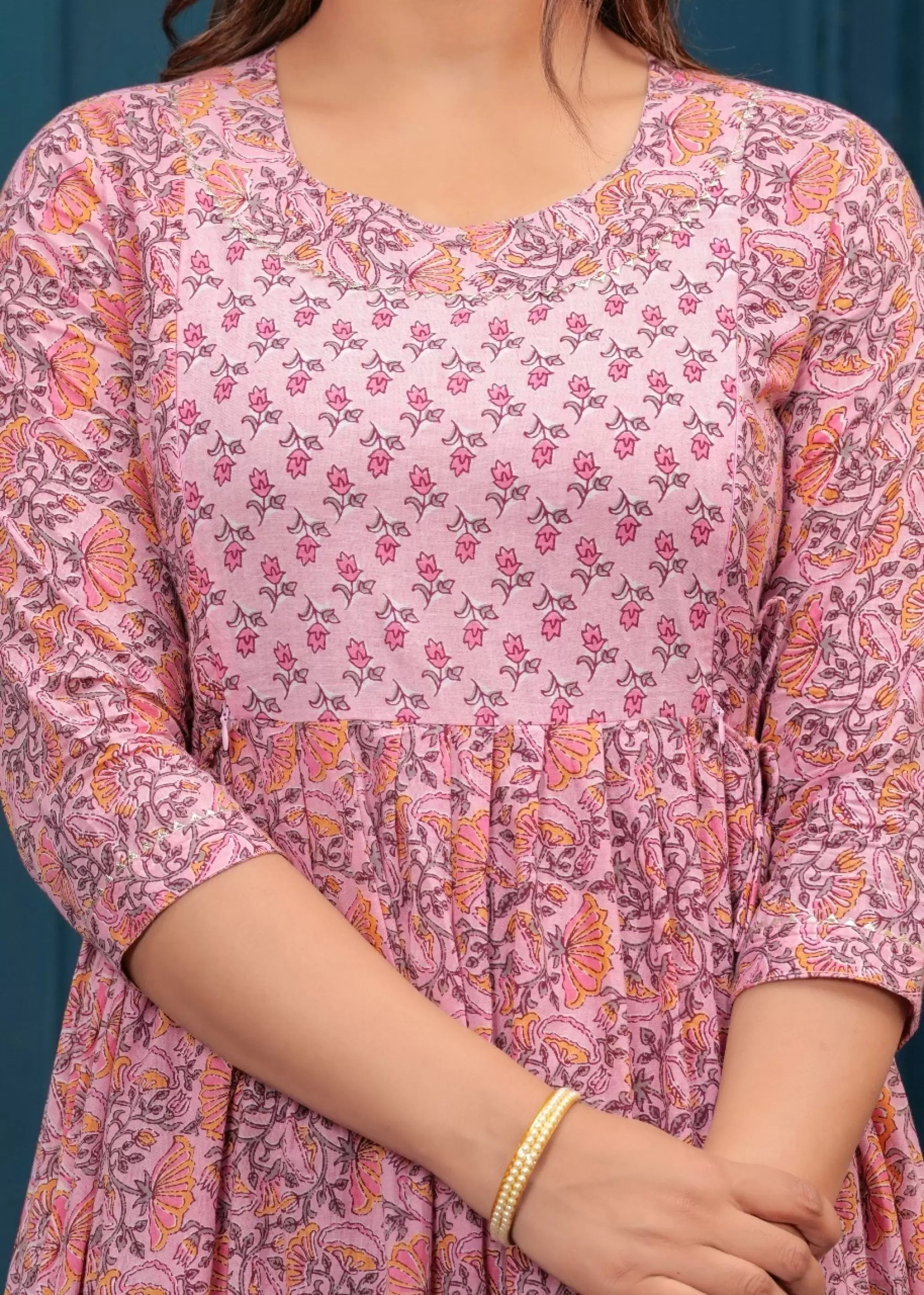 Light Pink Printed Pure Rayon Cotton Maternity and Feeding Kurta
