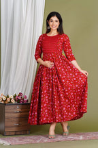 Beige Printed Pure Rayon Cotton Mateniry And Feeding Kurta