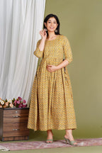 Aqua Blue Printed Pure Rayon Cotton Mateniry And Feeding Kurta