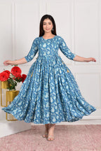 Aqua Blue Printed Pure Rayon Cotton Mateniry And Feeding Kurta