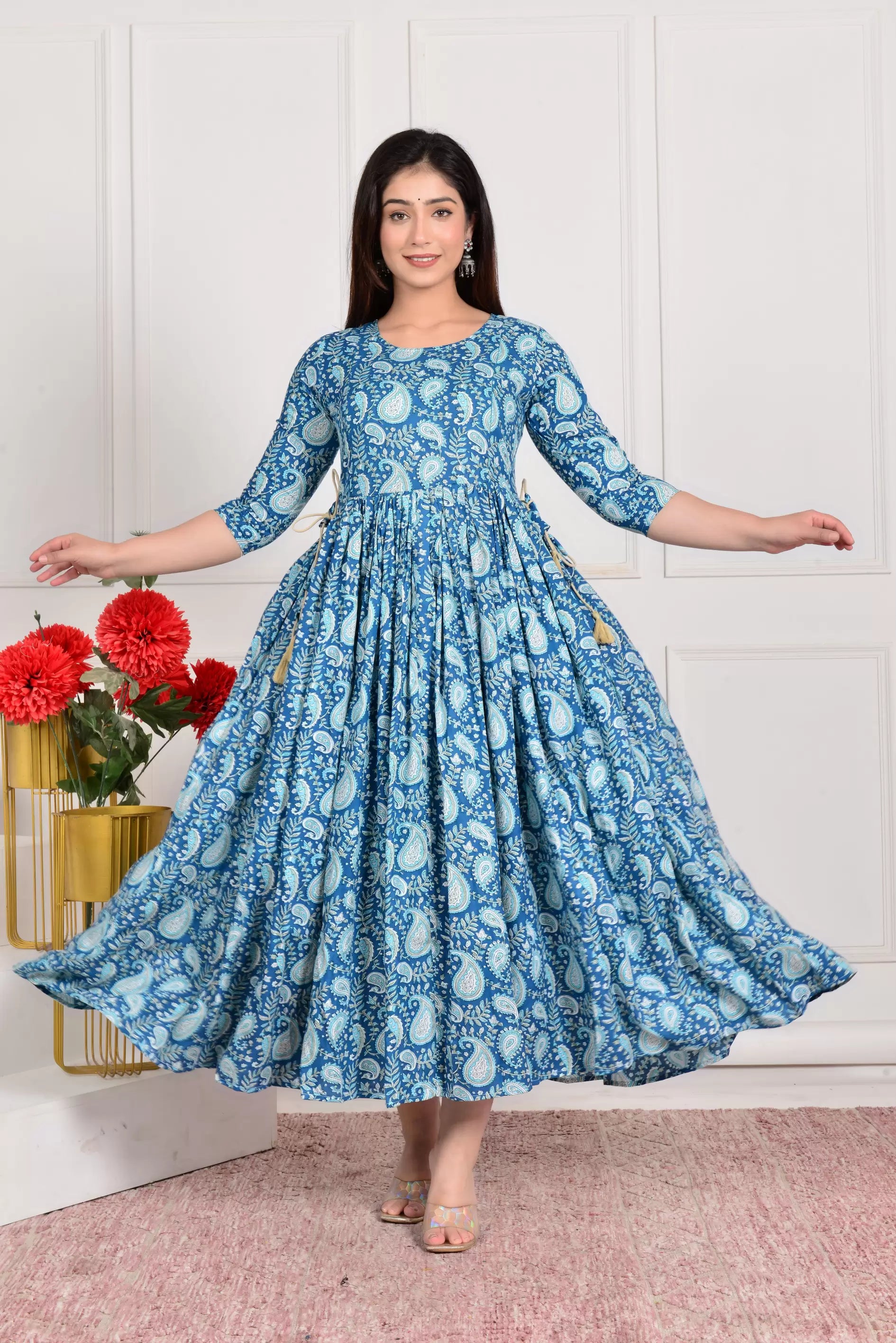 Aqua Blue Printed Pure Rayon Cotton Mateniry And Feeding Kurta
