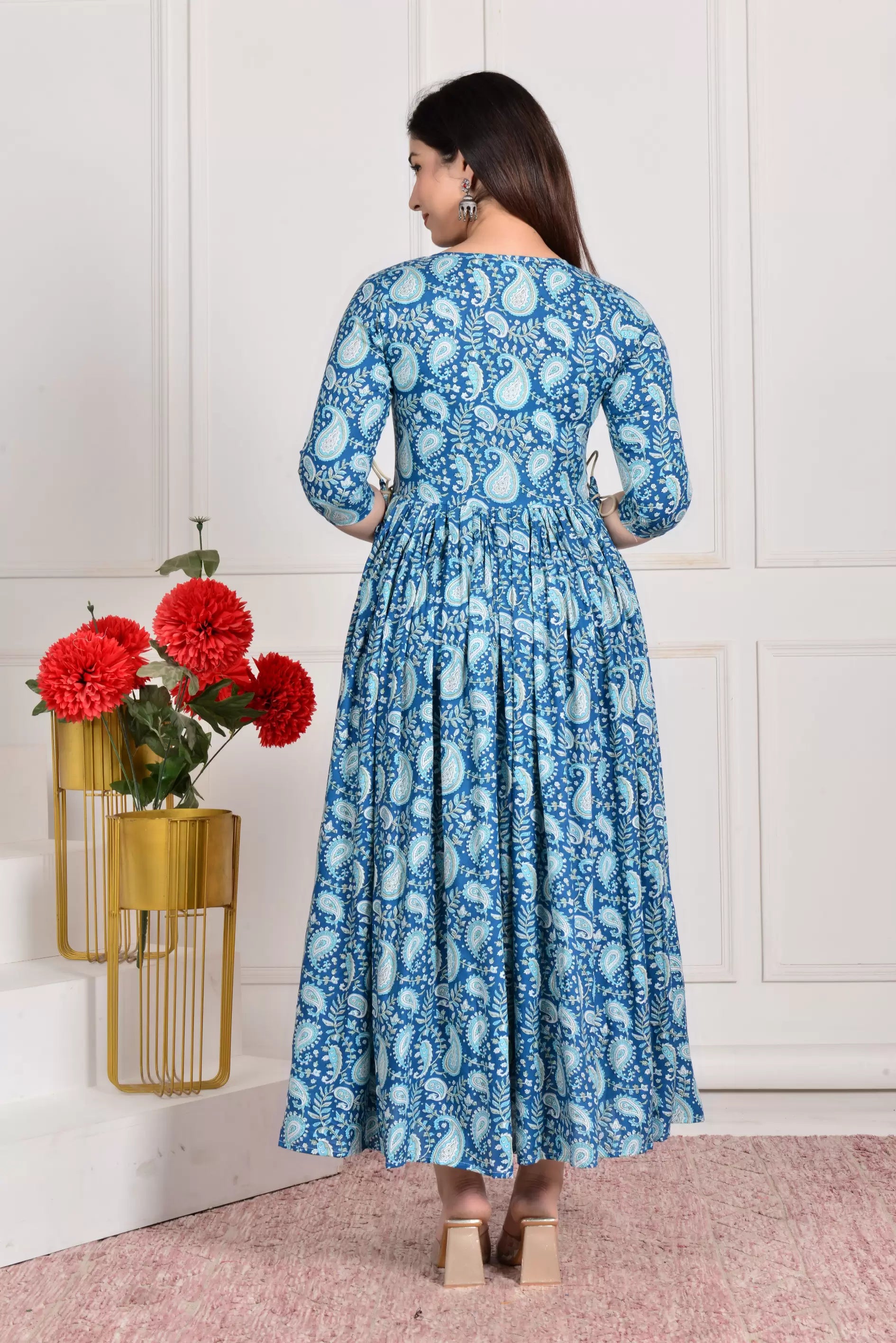Light Blue Printed Pure Rayon Cotton Maternity and Feeding Kurta