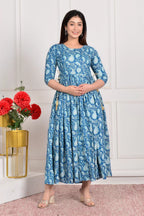 Beige Printed Pure Rayon Cotton Mateniry And Feeding Kurta