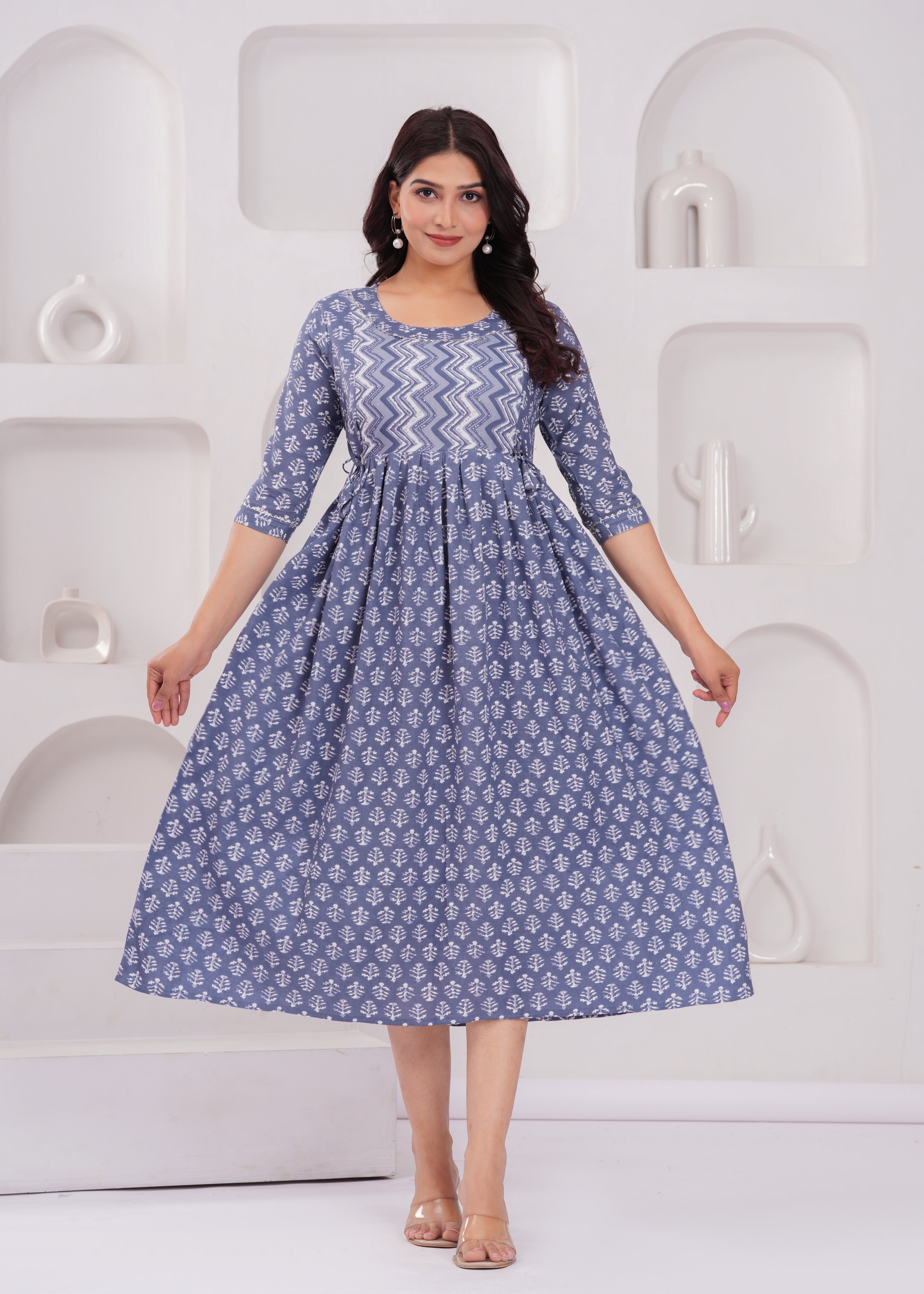 Aqua Blue Printed Pure Rayon Cotton Mateniry And Feeding Kurta