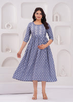 Beige Printed Pure Rayon Cotton Mateniry And Feeding Kurta