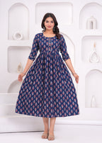 Aqua Blue Printed Pure Rayon Cotton Mateniry And Feeding Kurta