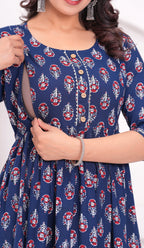 Beige Printed Pure Rayon Cotton Mateniry And Feeding Kurta