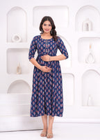 Beige Printed Pure Rayon Cotton Mateniry And Feeding Kurta