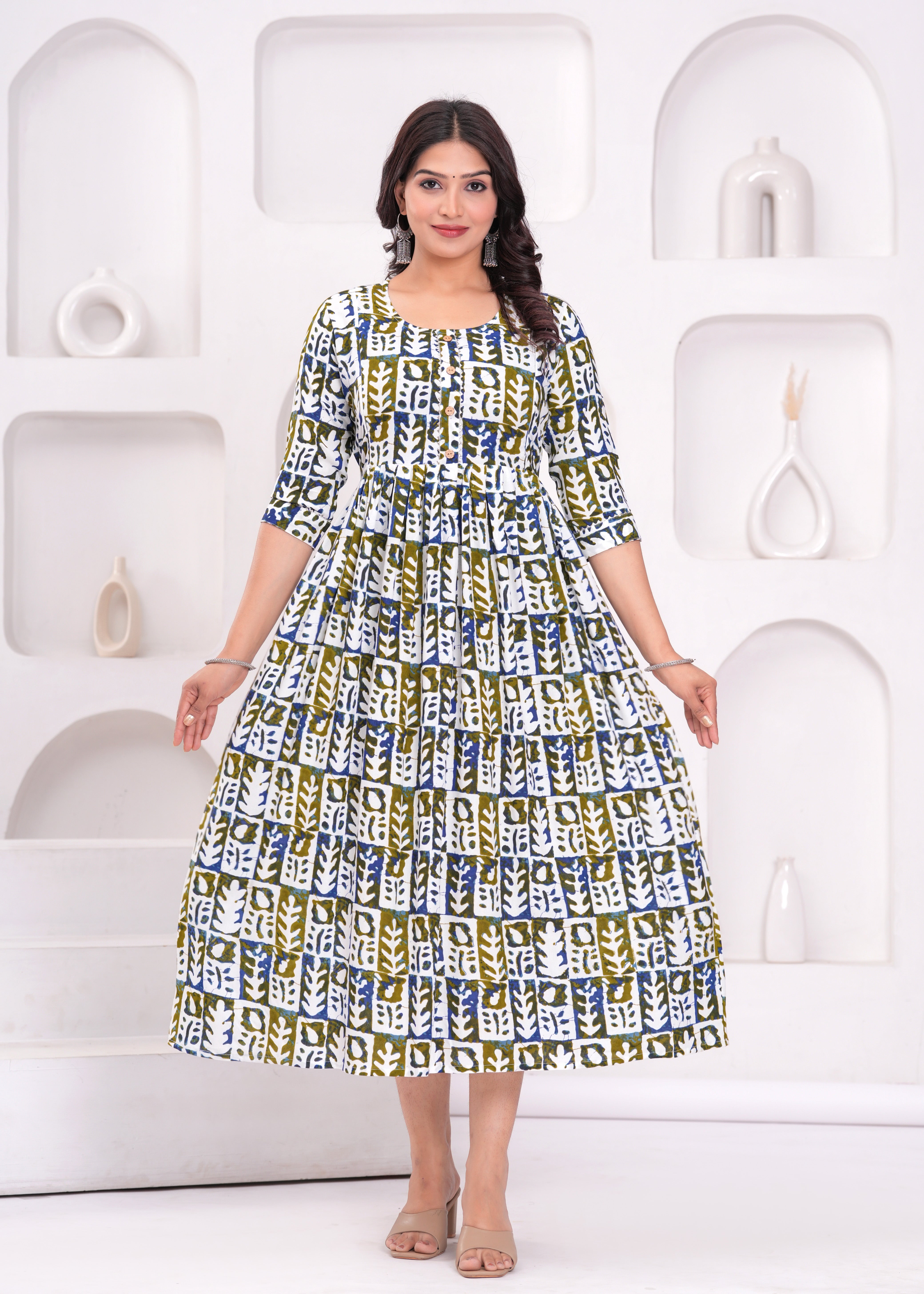 White Printed Pure Rayon Cotton Maternity and Feeding Kurta